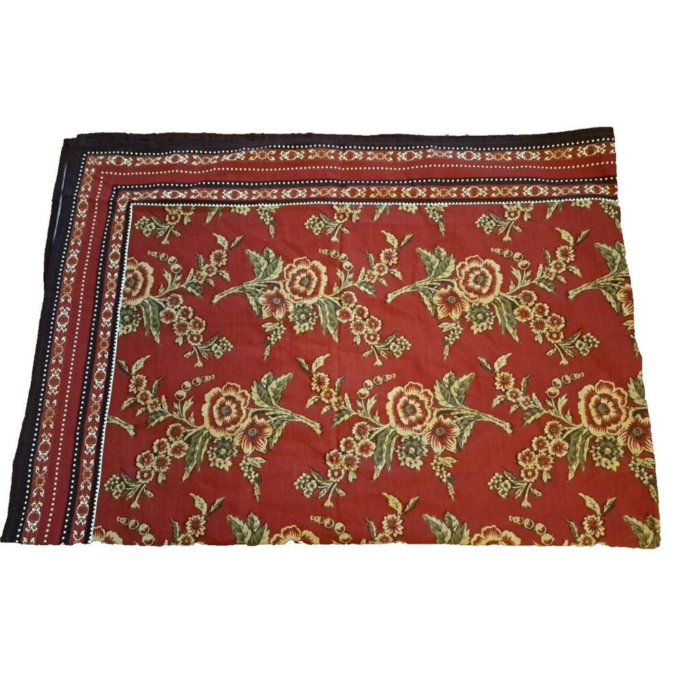 Country Living Tablecloth Oblong Rust Red & Brown Floral Roses Cottage 84x60